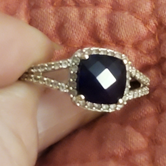 10k wg checkerboard cut sapphire/diamond ring - Picture 5 of 7